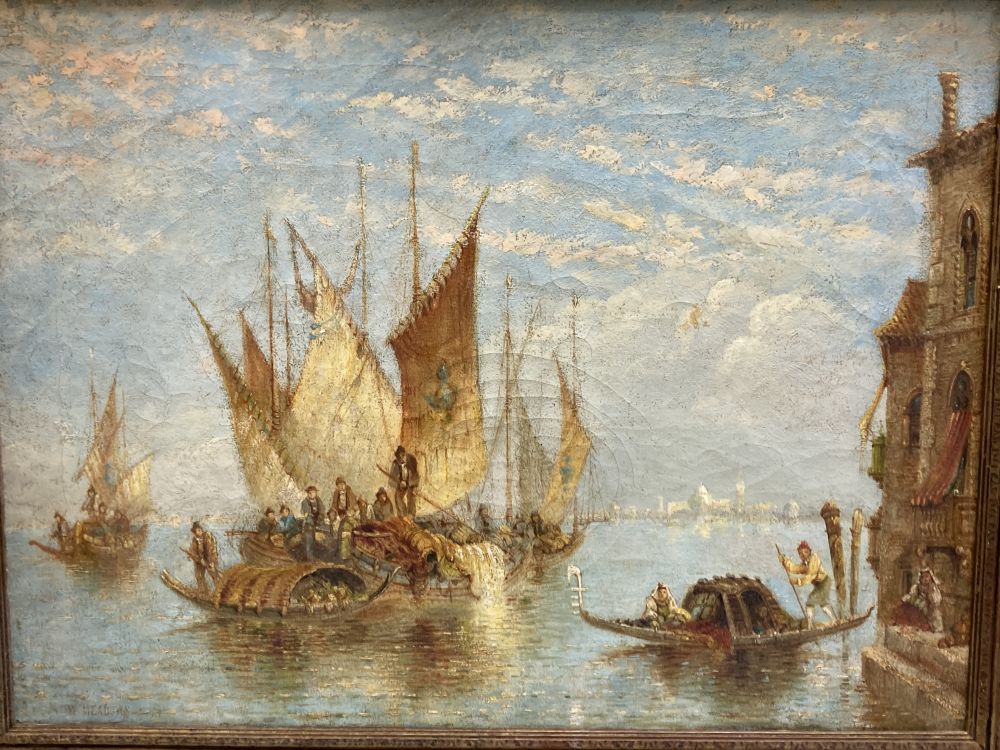 William George Meadows (c1825-1901), View of Venice from the Lagoon with boats in the foreground, 44cm x 60cm